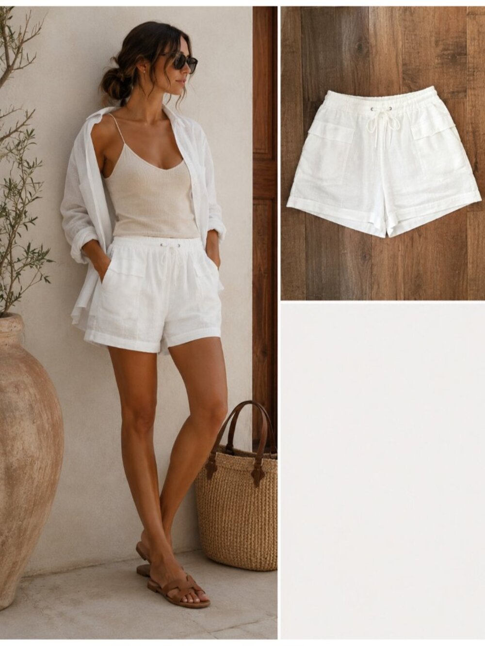 Joie White 100% Linen Drawstring Utility Shorts Size 4 Summer Coastal